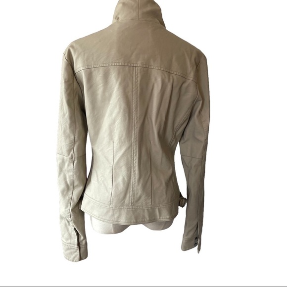 Tattoo cream colored man made vegan leather polyurethane motorcycle jacket - Picture 5 of 11